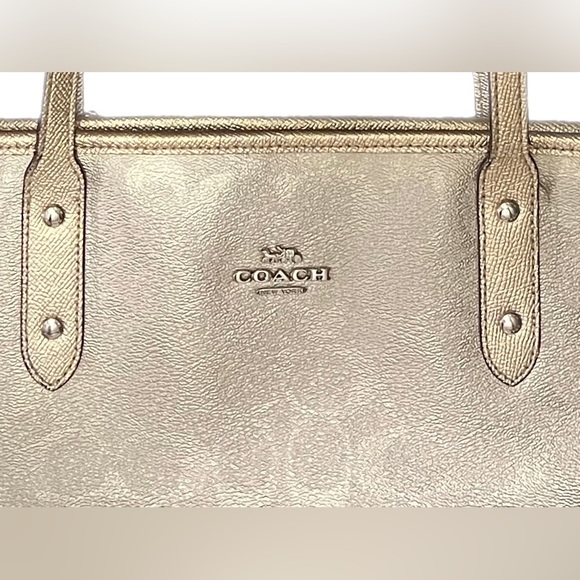 *RARE* Coach City Zip Tote Signature Metallic Gold Platinum Bag. - Picture 6 of 12